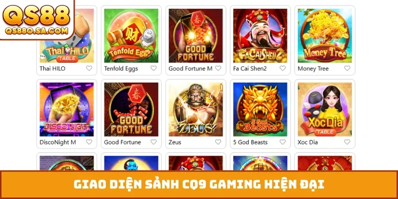 Giao diện sảnh CQ9 Gaming hiện đại