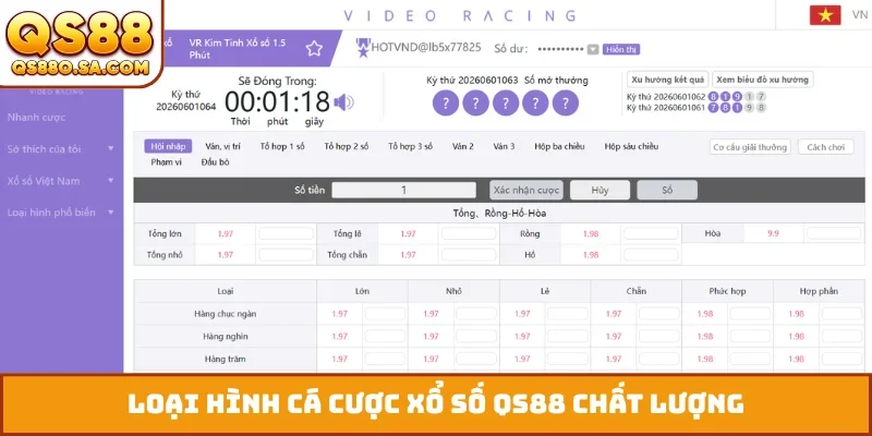 Loại hình cá cược xổ số QS88 chất lượng